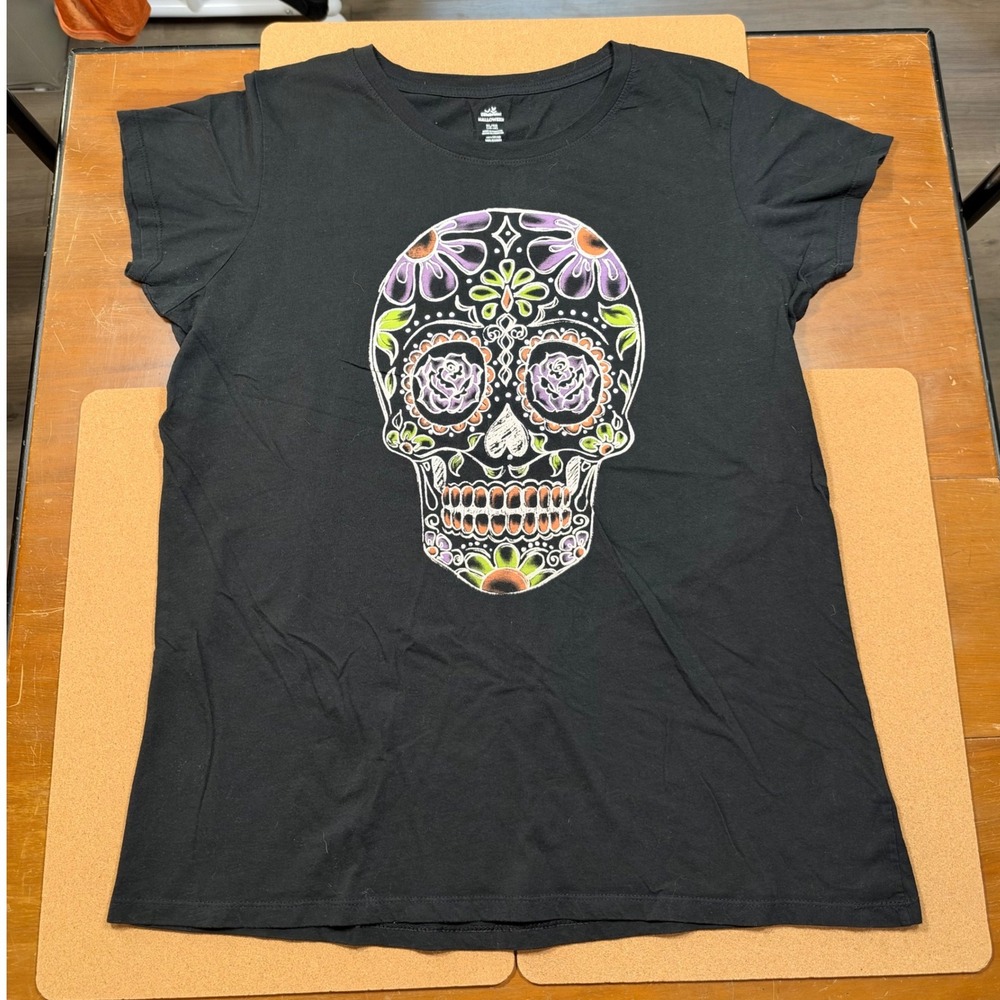 Way to Celebrate Halloween T-Shirt Women XL Black Sugar Skull GT39T001F